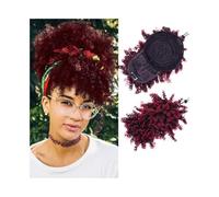 Postizo Moño alto afro con flequillo, cola de caballo sintética rizada y con cordón ajustable Uso diario(1BTBug)