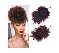 Postizo Moño alto afro con flequillo, cola de caballo sintética rizada y con cordón ajustable Uso diario(1BT33)