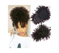 Postizo Moño alto afro con flequillo, cola de caballo sintética rizada y con cordón ajustable Uso diario(4)