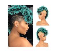Postizo Moño alto afro con flequillo, mohicano, cola de caballo corta y rizada, postizos for mujeres negras Uso diario(1BTBlue)
