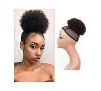 Postizo Moño de pelo rizado afro con cordón, postizo de cola de caballo, cabello humano Uso diario(6inch)