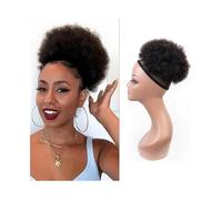 Postizo Moño de pelo rizado afro con cordón, postizo de cola de caballo, cabello humano Uso diario(8inch)
