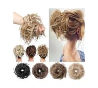 Postizo Moño desordenado, extensiones de cabello sintético ondulado, moño rizado, elástico y esponjoso Uso diario(Dark Bown+Wine Red)