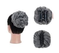 Postizo Moño despeinado con pinza for el pelo, extensiones de cabello ondulado y rizado, pieza de cabello sintético despeinado Uso diario(Grey)