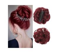 Postizo Moño rizado con ondas desordenadas, moño con pinza y pinza, moño sintético despeinado Uso diario(Wine Red)