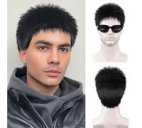 Postizo para la frente Funda de peluca corta y esponjosa for hombre for un estilo natural uso diario(Negro)