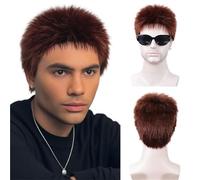 Postizo para la frente Funda de peluca corta y esponjosa for hombre for un estilo natural uso diario(Red)