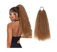 Postizo Peluca sintética de pelo largo y rizado con cabeza explosiva cola caballo bigotes maíz for mujer Natural(#30)