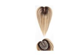 Postizos de cabello humano para mujeres, Postizo de cabello liso Remy for mujer - Rubio degradado con raíces marrones, base seda 10 x 12 cm, for fino