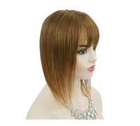 Postizos de pelo for mujer, cabello humano con flequillo, base de 13 x 13 cm, for cabello fino y fino.(8inch,Light brown)