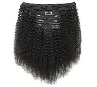 Postizos para el cabello para mujeres Cabello afro rizado con clip, virgen, Remy, 100% cabello humano, 8 unidades, 120 g/set, color natural Moño desordenado(22inches)