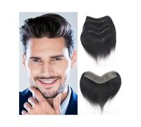 Postizos para hombre Peluca de cabello humano for hombre, base PU completa, frente con bucle en V, línea frontal, peluquín invisible Uso diario(16x1.5cm)