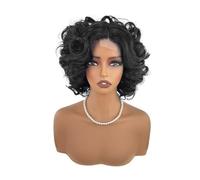 postizos para mujeres Peluca corta de frente encaje negro for mujer con estilo pelo rizado pequeño natural esponjoso Cola de caballo para mujer