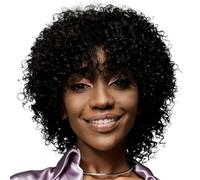 postizos para mujeres Peluca rizada pequeña y esponjosa, corta, negra, pelo corto rizado retro, auriculares completos transpirables for desplazamientos diarios Cola de caballo para mujer(Negro)