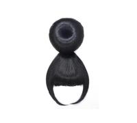 Postizos Postizos sintéticos Updos esféricos moño con flequillo Clip en moño for el cabello almohadilla Donut banda de goma Color negro Pelo De Moño(A-1)