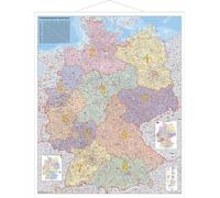 Postleitzahlen-Karte Deutschland 1 : 1 000 000. Wandkarte Kleinformat mit Metallstäben