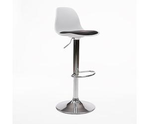 POSTQUAM | Taburete Casper | Polipropileno y Acero Cromado | Taburetes Alto de Cocina de Colores Blanco y Negro | Ergonómico con Mecanismo de Elevación de Gas | Moderno y Funcional