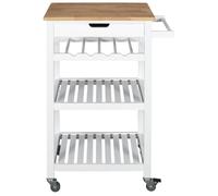 Postre con ruedas de 3 niveles y 1 cajón blanco y madera H84 cm - NAYA