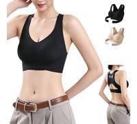 Posture Corrector Bra for Women,Front Closure Wireless Back Support Bralette,Seamless Lift Up Cross-Back Shapewear Bras (FR/ES, Letras, XL, Regular, Regular, Black)