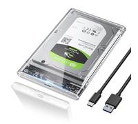 POSUGEAR Carcasa Disco Duro 2,5, 6Gbps USB C 3.1 Gen 2 Caja Disco Duro para HDD SSD SATA I/II/III de 7mm y 9.5mm de Altura con Cable USB, Sopporta UASP&TRIM, no Requiere Herramientas-Transparente Caja