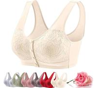 Posy Bra - Cómodo brasier moldeador inalámbrico con botón frontal, cierre frontal para mujeres mayores, sujetadores para dormir todos los días, beige, 72
