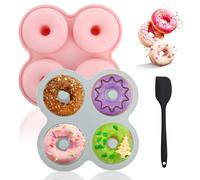 PosyLane 2 Piezas Molde para Donut de Silicona y 1 Pieza Espátula Antiadherente para Hornear Donut de 4 Cavidades, Moldes Silicona Reposteria para Horno Donuts/Pasteles/Galletas/Bagels/Muffins