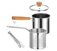Pot de colador de aceite 2 en 1, sartén de acero inoxidable con canasta y tapa extraíble, separador de grasa multipropósito para tocino, alitas de pollo, mariscos y papas fritas francesas