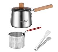 Pot de filtro de aceite de acero inoxidable con colador, mini maceta de 2.5 litros con canasta, tapa, pinzas y mango anti-escaladrones, olla freidora japonesa para hogar, papas fritas, papas fritas,