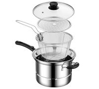 Pot de freidora profunda, freír con canasta - Sotina de cocción multifuncional de acero inoxidable con tapa,Herramienta de cocina para papas fritas, mariscos, camarones,