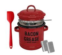Pot de graisse pour cuisine - 1200 ml de stockage d'huile d'émail, économiseur de graisse de bacon avec passoire, grande capacité pour frire un matériau en émail durable avec un nettoyage facile, réci