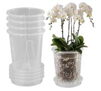 Pot de orquídea con platillos 5 conjuntos de sembradora de orquídea ventilada de 5.5 pulgadas Pot transparente de orquídea transparente con agujeros de drenaje PP PP sin olor para plantas, macetas gr