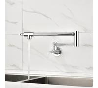 Pot Filler Faucet Wall Mounted Solid Brass with Double Joint Swing Arm and Single Hole Design - Chrome Finish