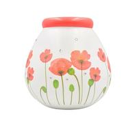 Pot of Dreams Hucha de cerámica Pintada a Mano y Hecha a Mano con diseño de Flor roja, respetuosa con el Medio Ambiente y reciclable, tamaño único, Color Blanco, Paquete de una