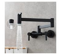 Pot relleno grifo negro plegable cocina caliente y frío holgón sin disipador girar el cepillo pliegues cepillado latón, Uso eficiente del agua(Black B)