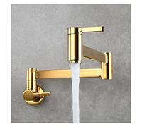 Pot Reller Tap Montado en la pared Cocina plegable Grifo Single Frío Hole Frife Rotate Dobling Spout Cepillado Latón de oro, Uso eficiente del agua(J)