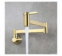 Pot Reller Tap Montado en la pared Cocina plegable Grifo Single Frío Hole Frife Rotate Dobling Spout Cepillado Latón de oro, Uso eficiente del agua(Brushed gold)