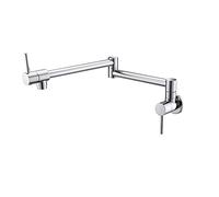 Pot Reller Tap Montado en la pared Cocina Plegable Grifo Single Frío Hole Sink Rotate Dobling Spout Chrome Gold Latón, Uso eficiente del agua(Chrome)