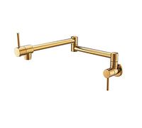 Pot Reller Tap Montado en la pared Cocina Plegable Grifo Single Frío Single Hole Sink Tap Rotate Dobling Spout Chrome Gold Latón(Brushed gold)