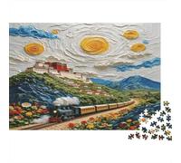 Potala Palace Train Puzzles 1000 Piezass Material Reciclado Surreal Art Adult Jigsaws Developing Chicos y Chicas‘s Intelligence Parent Niño Game Activity 52x38cm/1000pcs