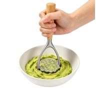 Potato Masher, Double Arc Wooden Handle Kitchen Tool, Stainless Steel Potato Ricer Smasher, Manual Food Masher For Vegetables Fruits Beans Meal Prep Home Kitchen Dining Cooking Use Tool