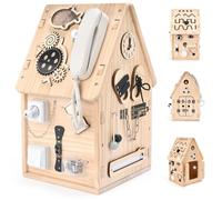 Potatomato Casa Busy Montessori de Madera - Juguete de Tablero de Motricidad para Niños Pequeños - Juguete Educativo de Preescolar - Tablero Sensorial para el Desarrollo de la Motricidad Fina