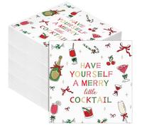 Potchen 50 servilletas de cóctel desechables con texto en inglés "Have Yourself a Merry Little Cocktail Christmas", para el hogar, fiestas, 12,7 x 12,7 cm