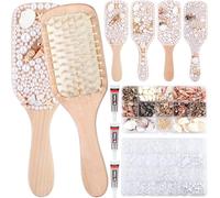 Potchen Kit de 6 cepillos de pelo de sirena creativos, con mezcla de diamantes de imitación de parte trasera plana, media perla, pequeña concha festoneada, decora tu propio cepillo de pelo para niñas