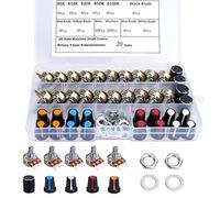Potenciómetro Rotativo Potenciómetros Lineal Cónico 5K 10K 20K 50K 100K Ohm 3 Terminales con Perilla Tuercas Arandelas 20 Juegos