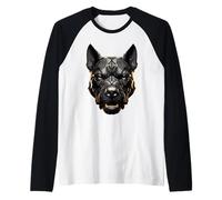 Potente Cabeza de Pitbull en ilustración Oscura Camiseta Manga Raglan