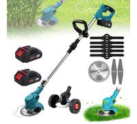 Potente cortacésped eléctrico de mano, cortacésped inalámbrico para jardín, longitud ajustable con 2 baterías para Pin de batería Makita de 21V 2*Battery