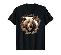 Potente diseño de Oso Pardo rompiendo Camiseta gráfica económica, Hombre, Negro, L