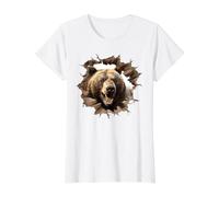 Potente diseño de Oso Pardo rompiendo Camiseta gráfica económica, Mujer, Blanco, M