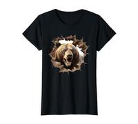 Potente diseño de Oso Pardo rompiendo Camiseta gráfica económica, Mujer, Negro, XL