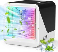 Potente ventilador de aire acondicionado portátil de viento frío, 7 tipos de luces, enfriador de aire evaporativo con 3 velocidades de viento y 500 ml, enfriador de aire para oficina, dormitorio